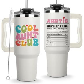 كوب قهوة Cool Aunt Club سعة 40 أونصة، أفضل هدايا العمة من ابن أخت لعيد الميلاد، وعيد الأم، ويعرض للمرة الأولى وأفضل عمة على الإطلاق، كوب عمتي الجديد مع قش المقبض، أفكار كوب شرب مضحكة
