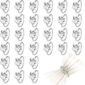 30 Pcs Gold Leaf Napkin Rings Set,Metal Napkin Ring Holders Buckles for Table Decorations, Napkin Holders for Cloth Napkins Adornment for Wedding,Christmas,Dinner, Party (Silver, One Size)
