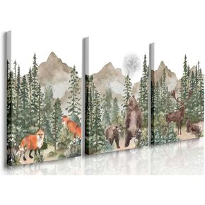 GUBIYU Woodland Animals Nursery Wall Art Prints Nursery Decor for Boys Girls Bedroom Playroom Decorative Forest Woodland Wall Decor Watercolor Woodland Nursery Painting for Kids Classroom 16"X24"