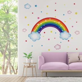 Runtoo Rainbow Wall Decals Colorful Cloud Star Wall Art Stickers for Girls Bedroom Kids Baby Nursery Wall Decor