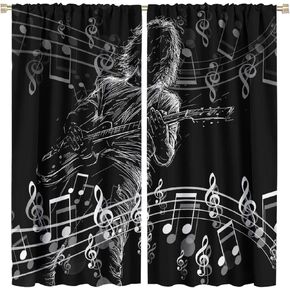 Guitar Music Blackout Curtains,Rock Roll Music Musical Notes Instrument Punk Window Treatments Curtains for Kids Teens Boys Bedroom Living Room Decor W42xL54in