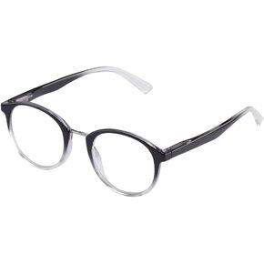 LINGAN Reading Glasses Round Computer Readers Clear Lens Glasses Spring Hinge for Men Women (Black and White, 3.00)