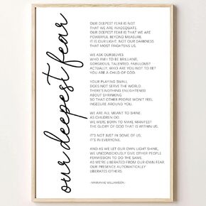Boss Office Artwork Our Deepest Fear Poster Inspirational Quote Canvas Wall Art Marianne Williamson Quote Child of God Picture Minimalist Sign Positive Quotes Wall Decor for Home 16x24inch No Frame