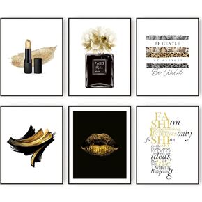 HoozGee Glam Gold Fashion Wall Decor Girls Room Decor Wall Art Prints Black and Gold BE WILD/BE PATIENT/BE GENTLE/FASHION CHIC Art Posters Bedroom Gallery Wall Decor (8"x10" UNFRAMED)