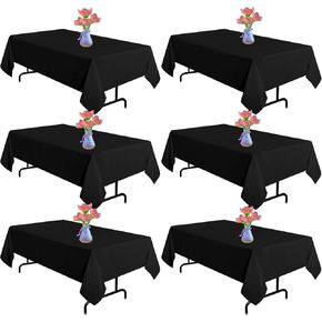 Black Table Cloths Rectangle, 6 Pack 60 x 102 Inch, Polyester Washable Fabric Tablecloth for Wedding Banquet, Restaurant, Parties