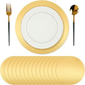 Tioncy 50 Pcs Round Paper Placemats Decorative Disposable Place Mats Table Mats for Dining Wedding Table Decoration Home Banquet New Years Festive Party Birthday Holiday (Gold)