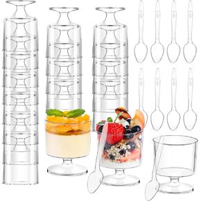 120 Pcs Dessert Cups with Spoons 60 Pcs 5 OZ Mini Clear Plastic Dessert Parfait Cup 60 Pc Spoons for Party Small Round Serving Goblet Wine Shot Disposable Fruit Ice Cream Mousse Pudding Appetizer Bowl