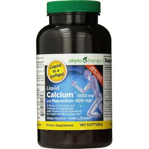 Phyto-Therapy Liquid Calcium with Magnesium Softgels, 1000 mg, 180 Count