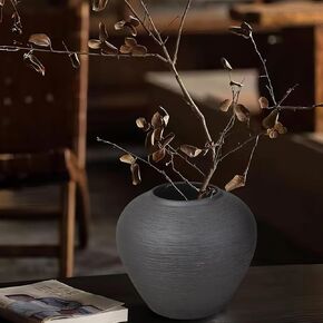 Black Rustic Ceramic Vase Vintage Large Vase,13.4 Inch Farmhouse Floor Tall Vase Pottery Clay Terracotta Rustic Vase for Home Decor Living Room Entryway Table Centerpieces,Kitchen,Housewarming Gifts