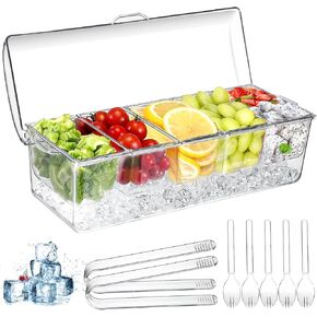 Condiment Containers Server with Lid,Ice Tray,Condiment Organizer,Chilled Caddy,Bar Garnish Holder on Ice,Dispenser,Salad Platter for Parties and Restaurants
