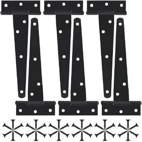 Heavy Duty T Hinge, Gate Hinge, T Strap Hinge, Barn Hinge, Fence Hinge, Shed Hinge, Door Hinge Black Wrought Hardware Iron, Set of 6 (6 in)