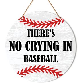 Baseball Signs Wall Decor, Baseball Hanging Sign Decor Farmhouse Sport Wall Decorations Sign for Home, Boys Room, Gift for Men Boy Baseball Player Lover Fans, There's No Crying in Baseball