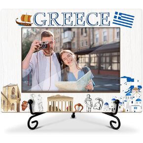 Greece Gifts Wood Photo Frame Wedding Honeymoon Vacation Gifts for Couple Tabletop Display 4 x 6 Picture Frame Gifts for Friends BFF, Greece Souvenirs Home Office Desk Holiday Decorations -09