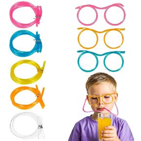Drinking Silly Straws Glasses Plastic - 5Pcs Fun Glasses Straw Covers Cap Reusable Straws for Kids Glasses Straws Drinking Adult Party Fun Straws for Eye Glasses Straw Tube Toy and Birthday Party Set