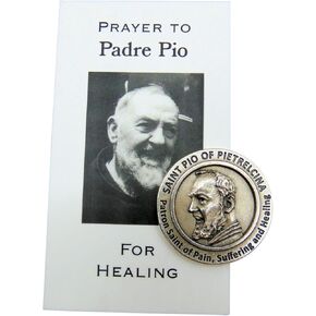 Westmon Works St Pio Token Metal Patron Saint Prayer for Healing Pack with Holy Card Set is Made in Italy
