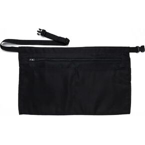iServ 5 Pockets Black Waist Apron (22x13 inches). Clip-on Server Apron with Zipper pocket. Restaurant Half Aprons Waitress, Waiter, Server, Bartender, Barista, Money Apron, Check Holder, Organizer