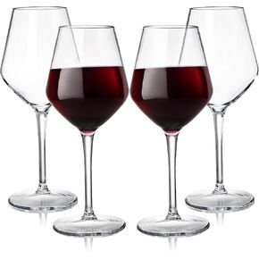 Dicunoy 4 Pack Unbreakable Stemmed Wine Glasses, 15 oz Tritan Outdoor Wine Glasses, Hard Plastic Goblets Glassware, Reusable, BPA-Free, Classic Wine Cups for Patio, Poolside, Camping