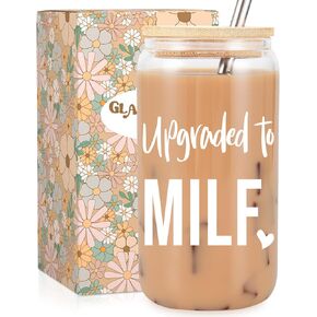 Fairy's Gift 16 oz New Mom Glass Cup w/Lid & Straw, Funny New Mom Gifts for Women - Mothers Day, Postpartum, Pregnancy Gifts for Expecting Mom, Pregnant Women, Mom to Be, Gifts for 1st Time Mom