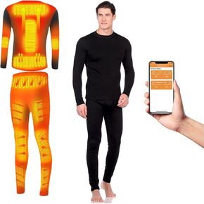 Electric Heated Underwear Set Fleece Lined Thermal Body Suit Men Winter APP Control Temperature Motorcycle Top Pants