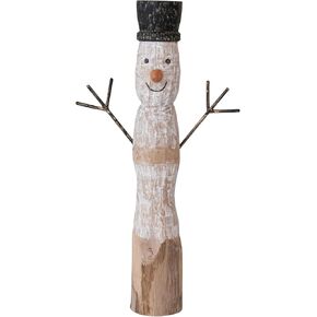 Creative Co-Op 20 H Hand-Carved Mango Wood and Metal Snowman, Black, White, and Natural