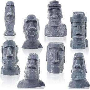 8 Pcs Miniature Easter Island Head Statue Moai Statue Decor 2.5 in Resin Stone Island for Room Accessories Antique Sculpture Desktop Bookshelf
