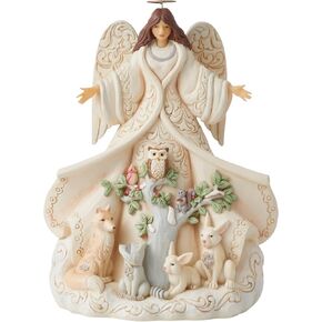 Enesco Jim Shore Heartwood Creek Four Seasons White Woodland Angel with Coat Figurine, 9.5in H
