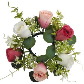 Candle Rings Flower Wreath Artificial Rose Candle Holder 9" for Wedding Centerpieces Spring Home Garland Farmhouse Party Tables Decoration