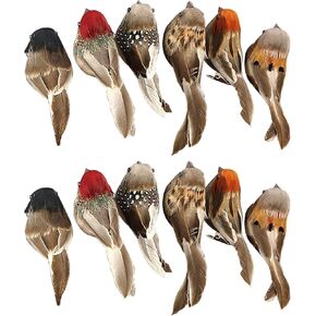12 Pack Artificial Birds Craft Birds,Artificial Simulation Foam Feather Bird,Simulation Foam Sparrow for Craft,Artificial Christmas Birds Clip on Tree Ornaments Crafts DIY (#1)