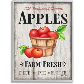 Stupell Industries Rustic Farm Fresh Apple Sign Aged Charm Sheri Hart Grey Framed Wall Art, 11 x 14