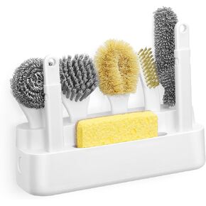 Dish Brush Set of 7 with Holder for Scrubing Dishes Pots Pans Bowls Plates Bottles Sinks Grills Kitchen Counter Microwaves,Organize in 1,Easy Storage,Compact design,Exchangeable handle,Drainage Design