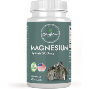 Magnesium Glycinate 200 mg | Gluten Free | Non-GMO | 60 Tables by Via Natura Organics