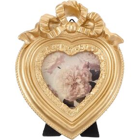 Amosfun Vintage Heart Picture Frame, 3x3 inch Antique Ornate Heart Shaped Photo Frame Home Countertop Photo Gallery Art Deco