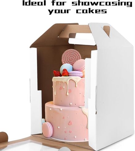 3 قطع من علب الكيك من جوهاوس، حاملات الكيك مقاس 30.48 × 30.48 × 35.56 سم، حاويات كعكة للاستعمال مرة واحدة مع مقبض للكعك ذو الطبقات، وصناديق كعكة طويلة لحفلات أعياد الميلاد والزفاف in Kuwait