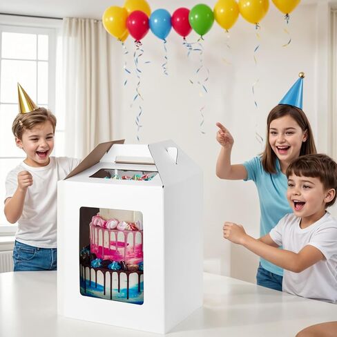 3 قطع من علب الكيك من جوهاوس، حاملات الكيك مقاس 30.48 × 30.48 × 35.56 سم، حاويات كعكة للاستعمال مرة واحدة مع مقبض للكعك ذو الطبقات، وصناديق كعكة طويلة لحفلات أعياد الميلاد والزفاف in Kuwait