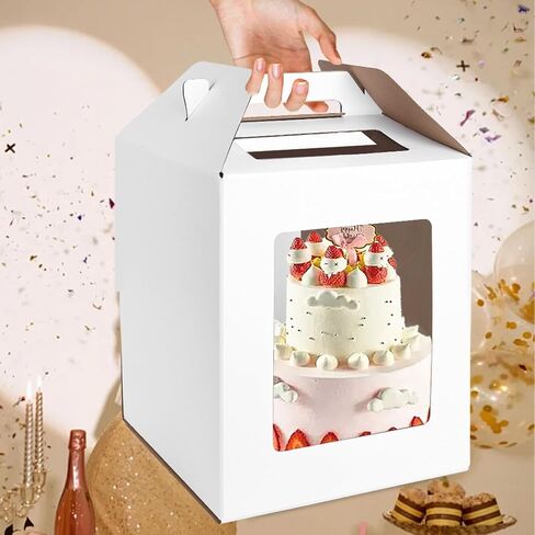 3 قطع من علب الكيك من جوهاوس، حاملات الكيك مقاس 30.48 × 30.48 × 35.56 سم، حاويات كعكة للاستعمال مرة واحدة مع مقبض للكعك ذو الطبقات، وصناديق كعكة طويلة لحفلات أعياد الميلاد والزفاف in Kuwait