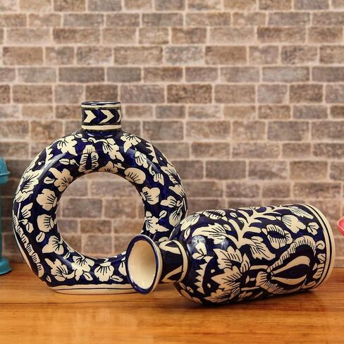 TIED RIBBONS Ceramic Vase Set of 2 | 7.5, 7 Inch | Decorative Vase for Living Room, Bedroom, Entryway Decor, Home, Minimalist, Shelf Decor Aesthetic | Vases for Centerpiece in Saudi Arabia