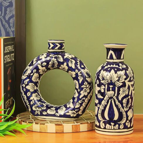 TIED RIBBONS Ceramic Vase Set of 2 | 7.5, 7 Inch | Decorative Vase for Living Room, Bedroom, Entryway Decor, Home, Minimalist, Shelf Decor Aesthetic | Vases for Centerpiece in Saudi Arabia