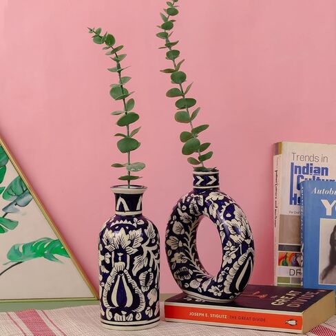 TIED RIBBONS Ceramic Vase Set of 2 | 7.5, 7 Inch | Decorative Vase for Living Room, Bedroom, Entryway Decor, Home, Minimalist, Shelf Decor Aesthetic | Vases for Centerpiece in Saudi Arabia