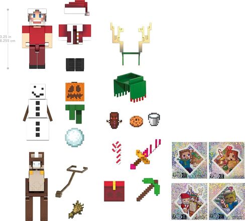 Mattel Minecraft Advent Calendar، شخصيات مجسمة بمقياس 3.25 بوصة بما في ذلك سانتا و17 ملحقًا و4 ملصقات، تصميم منقطة in Saudi Arabia