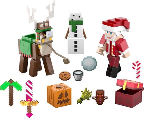 Mattel Minecraft Advent Calendar، شخصيات مجسمة بمقياس 3.25 بوصة بما في ذلك سانتا و17 ملحقًا و4 ملصقات، تصميم منقطة in Saudi Arabia