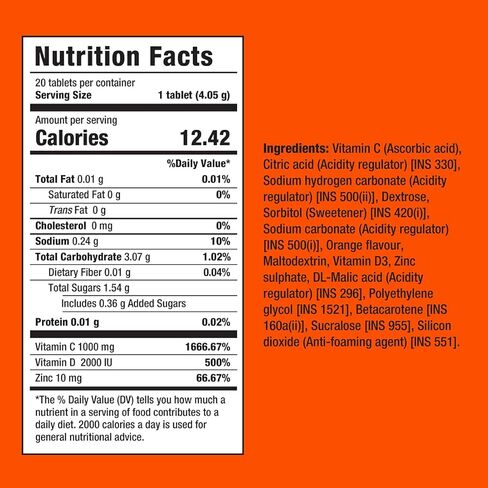 FAST&UP Vitamin C, Vitamin D3 & Zinc -Complete Immunity Support- 20 Effervescent Tablets - One Daily - Orange Flavour in Kuwait