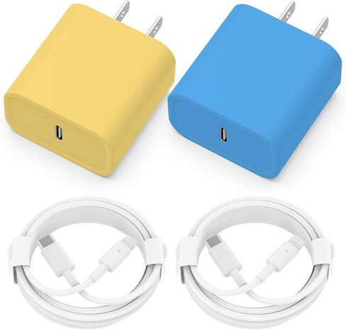 شاحن سريع iPhone 15 14 [معتمد من MFi] 2 حزمة شاحن حائط سريع USB C بقوة 20 وات مع كابل USB-C إلى C بطول 6 أقدام وكابل USB-C إلى Lightning لأجهزة iPhone 15 14 13 12 11 Pro Max XR وiPad وGalaxy وAirPods in Kuwait