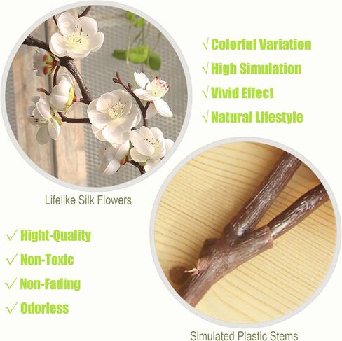 cn-Knight 3pcs Artificial Cherry Blossom Branches,37 Inch Long Stem Silk Plum Blossom with Buds,Realistic Japanese Apricot for Home Décor Centerpiece Wedding Bouquet,White in Kuwait