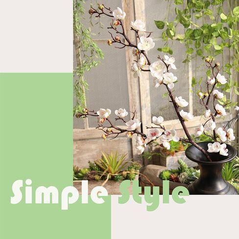 cn-Knight 3pcs Artificial Cherry Blossom Branches,37 Inch Long Stem Silk Plum Blossom with Buds,Realistic Japanese Apricot for Home Décor Centerpiece Wedding Bouquet,White in Kuwait