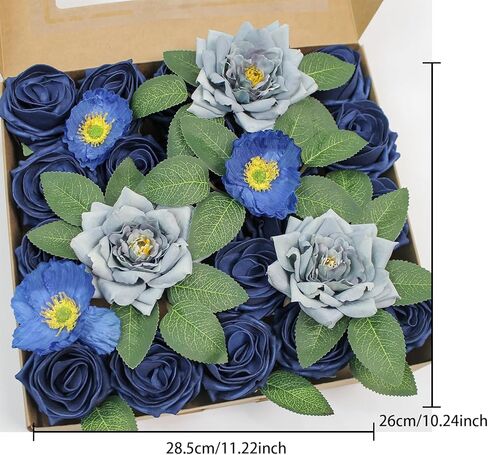 زهور الورد الاصطناعية زهور وهمية واقعية مع جذع لباقات الزفاف DIY، حمام الطفل، ترتيب الزهور، قطع مركزية للطاولة، ديكورات المنزل (أزرق) in Kuwait