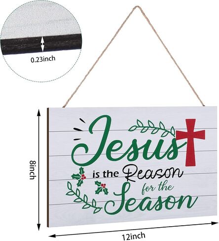 Christmas Jesus Wood Sign Jesus is The Reason for The Season Hanging Sign Nativity Cross Scene Wall Decor Christmas Tree Ornaments for Christmas Holiday Door Wall Indoor Outdoor Decorations (Red) in Saudi Arabia