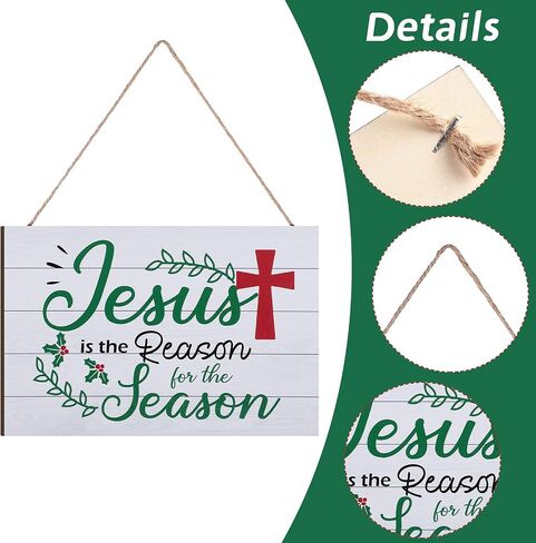 Christmas Jesus Wood Sign Jesus is The Reason for The Season Hanging Sign Nativity Cross Scene Wall Decor Christmas Tree Ornaments for Christmas Holiday Door Wall Indoor Outdoor Decorations (Red) in Saudi Arabia