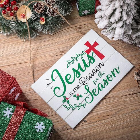 Christmas Jesus Wood Sign Jesus is The Reason for The Season Hanging Sign Nativity Cross Scene Wall Decor Christmas Tree Ornaments for Christmas Holiday Door Wall Indoor Outdoor Decorations (Red) in Saudi Arabia