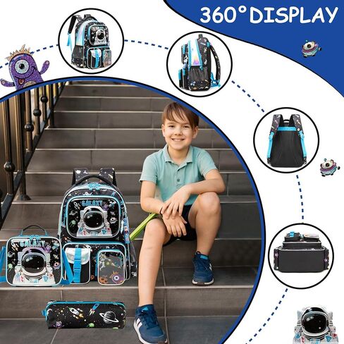 Meetbelify Backpacks for Boys School Backpacks for Elementary Students Ages 8-10 Kids Aesthetic Travel Backpack Laptop Bookbag with Lunch Box Pencil Case 3 in 1 Backpack Set for Boys in Saudi Arabia