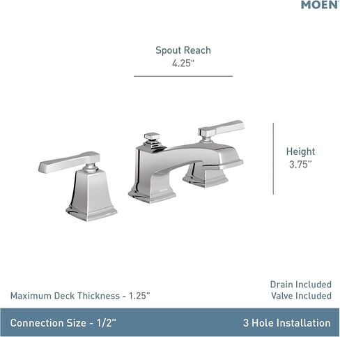Moen Boardwalk Chrome Two-Handle High Arc Widespread Bathroom Sink Faucet for 3-Hole Setups with Valve Included, TV6220 in Saudi Arabia